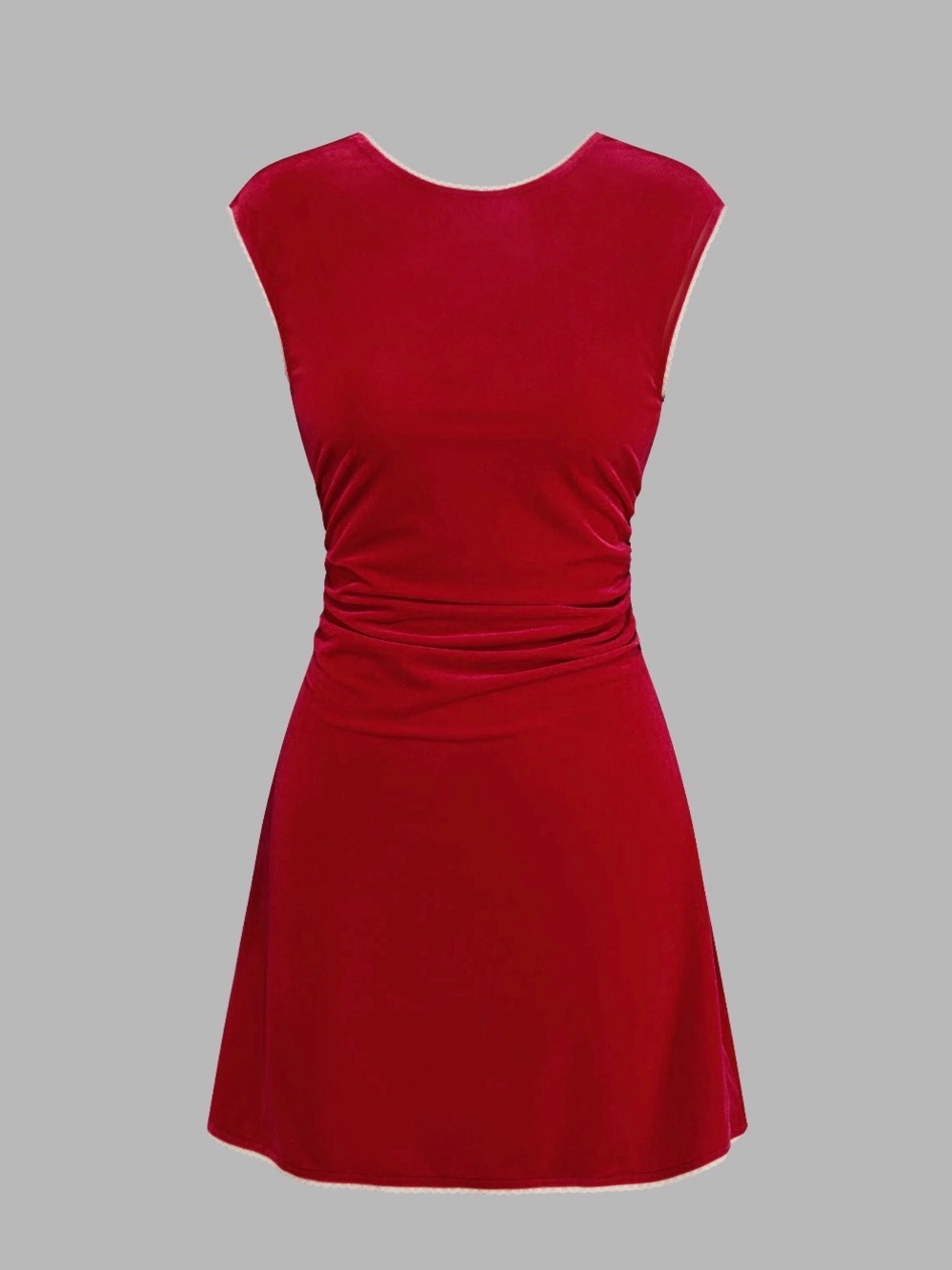 Cider Red Sleeveless Ruched Waist A-Line Dress